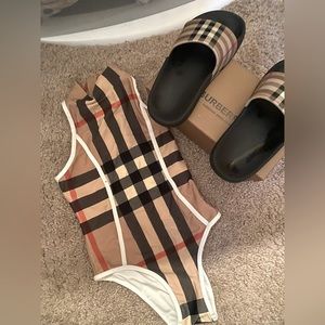 Girls Burberry swimsuit size 6, Burberry slides side 29 (11c)
